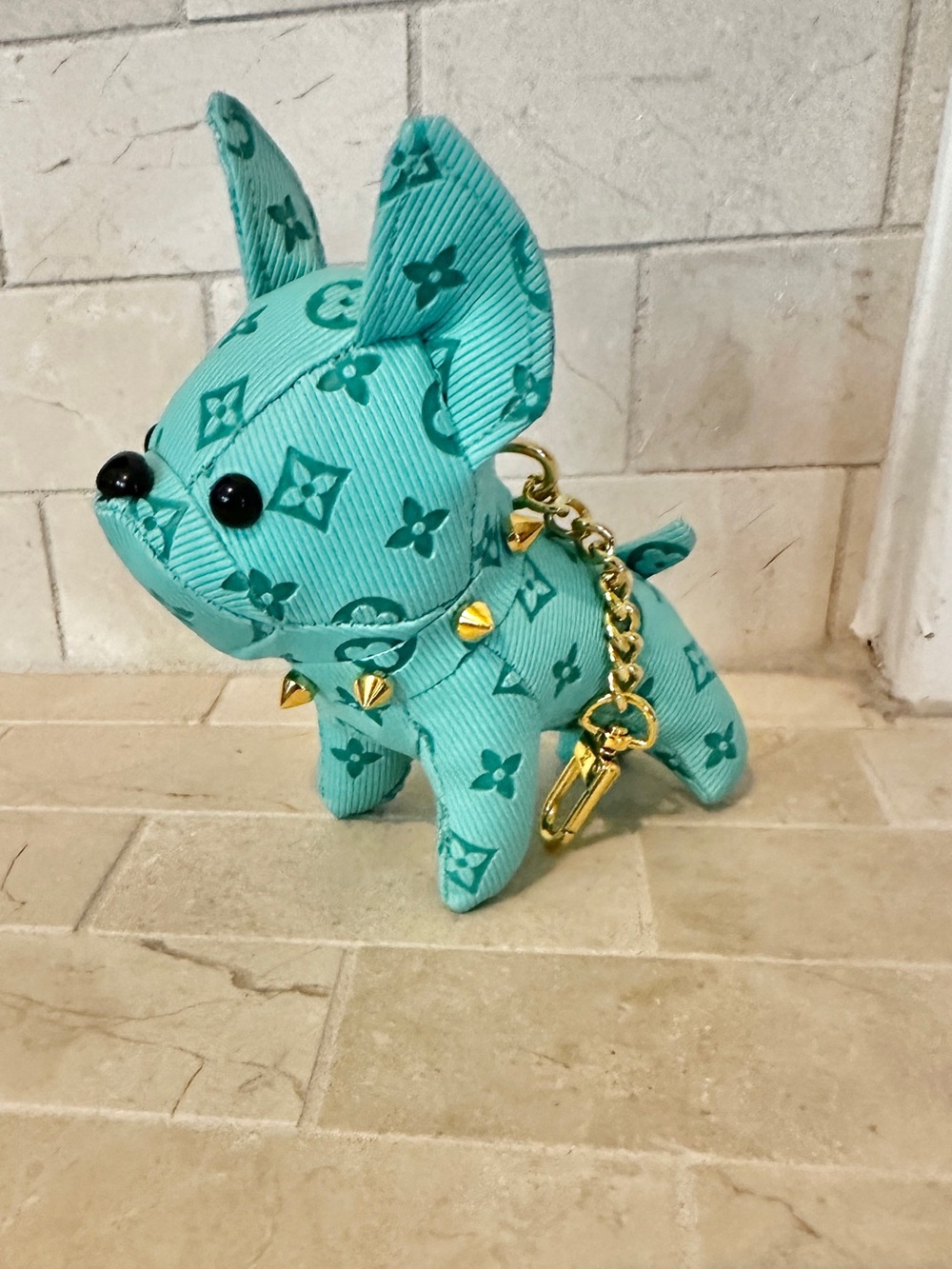 Blue Teal Dog French Bulldog Keychain Charm